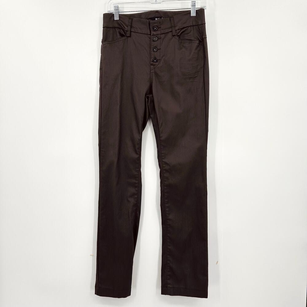 Bevy Flog Chocolate Brown Coated Skinny Straight Leg Pants Sz 26 Made In Israel - Picture 3 of 11